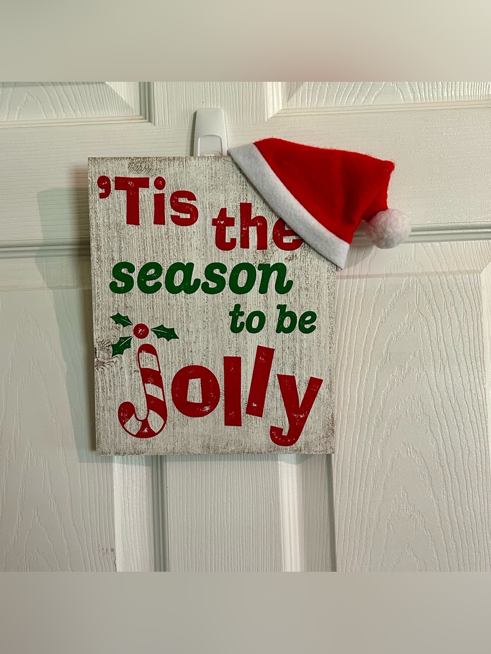 GANZ Red and Green 'Tis the Season to Be Jolly Wall Sign with Santa Hat